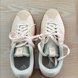 Adidas Cream and Pink Sneakers with Suede Finish